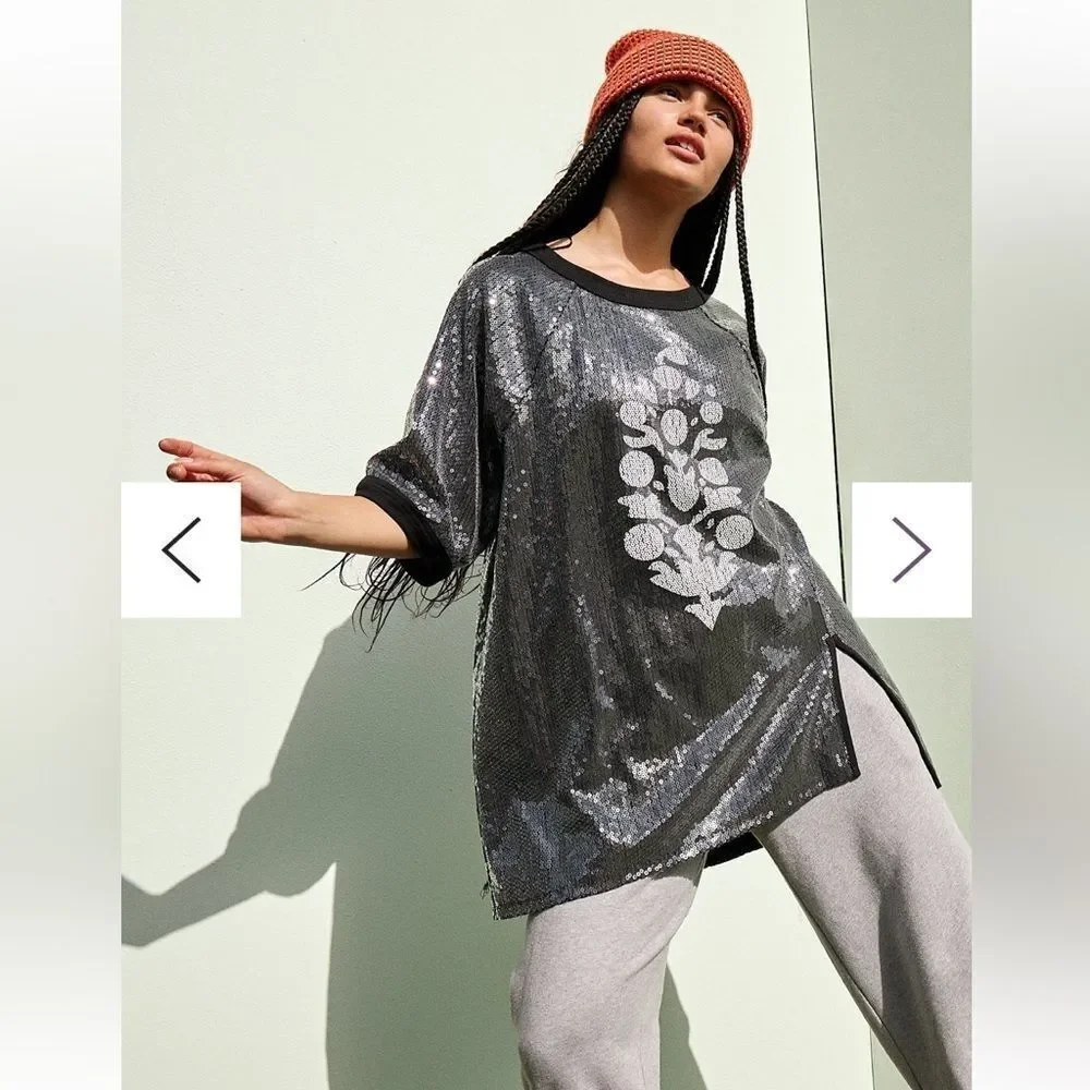 Free People Sequin Run Off TeeSize XS